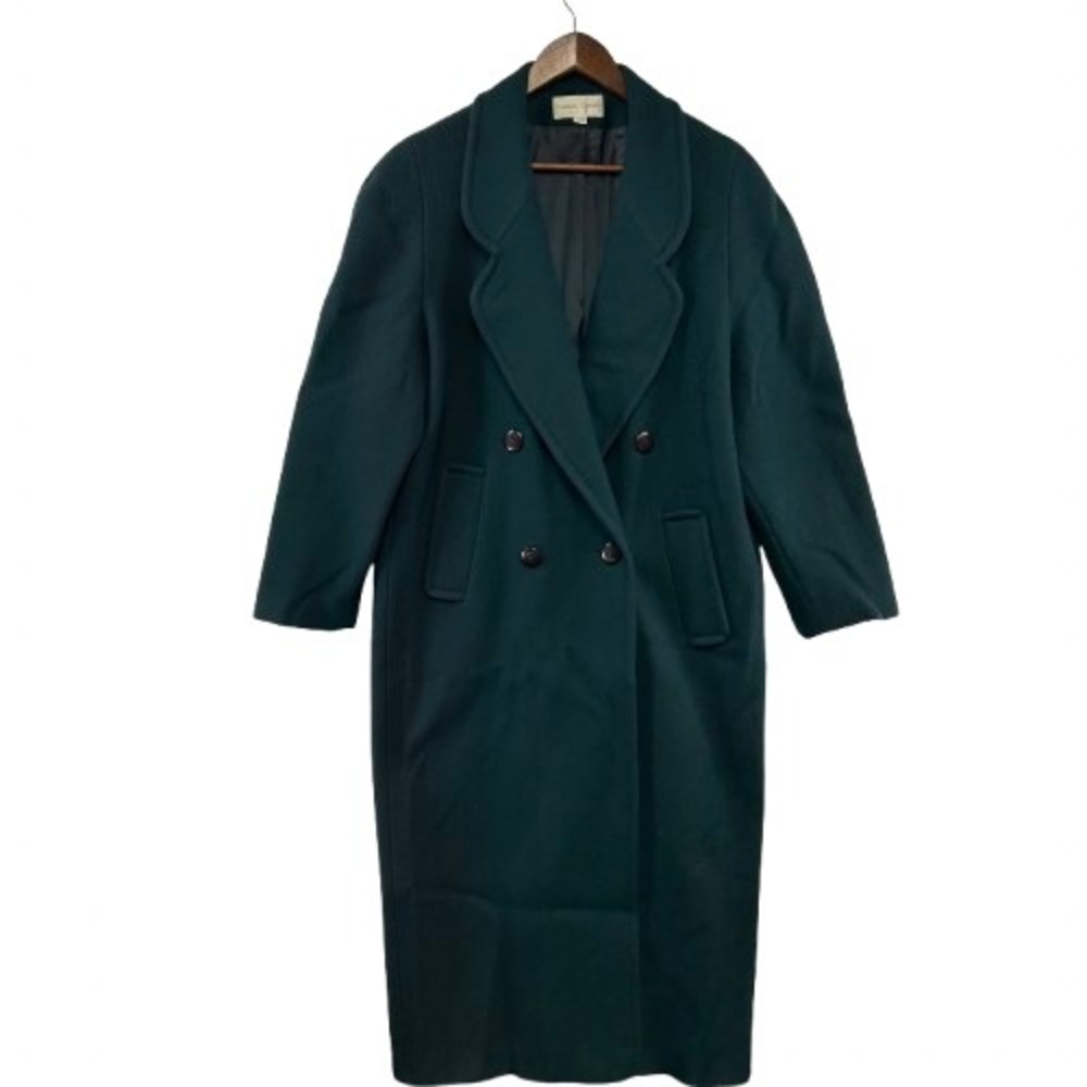 Casual Corner Wool Coat Women XL Green Double Breasted Long Vintage Made in USA